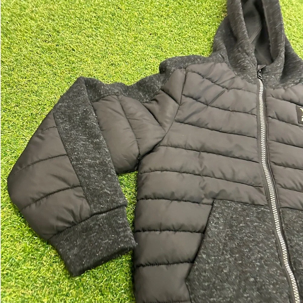 Hurley Boys Hybrid Puffer Jacket Full Zip Hoodie Black Charcoal Size S 7/8